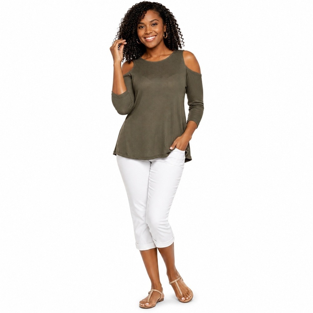Women's Cold Shoulder Blouse by Heart & Hips Green Size S |New With Tags